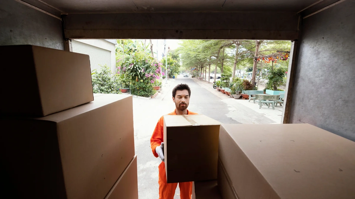 hombre recogiendo muebles donados