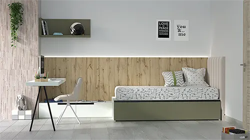 Dormitorio juvenil con cabecero tapizado