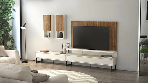 Mueble TV con melamina efecto ranurado
