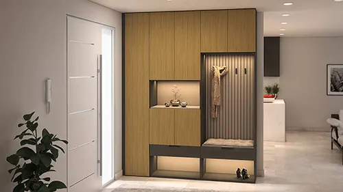 Mueble recibidor con zona para descalzarse