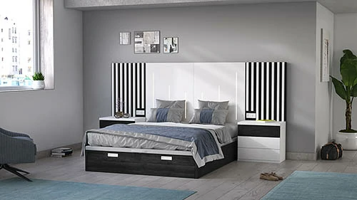 Dormitorio con panelado decorado con alistonado e iluminación LED