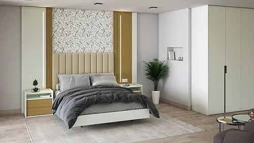 Dormitorio Matrimonio moderno con panelado y cabecero tapizado